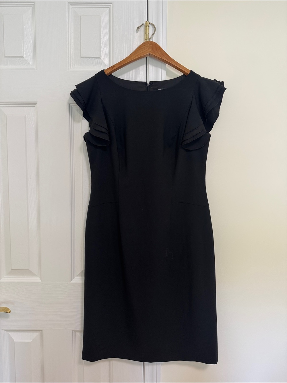 Ann Taylor Black Midi Dress with Ruffle Cap Sleeves